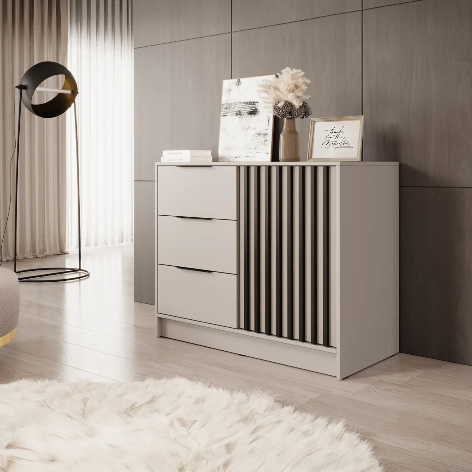 Comò 105x86h cm con cassetti moderno beige cashmere Miller
