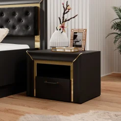 Comodino moderno 1 cassetto 60x44cm nero oro Benz