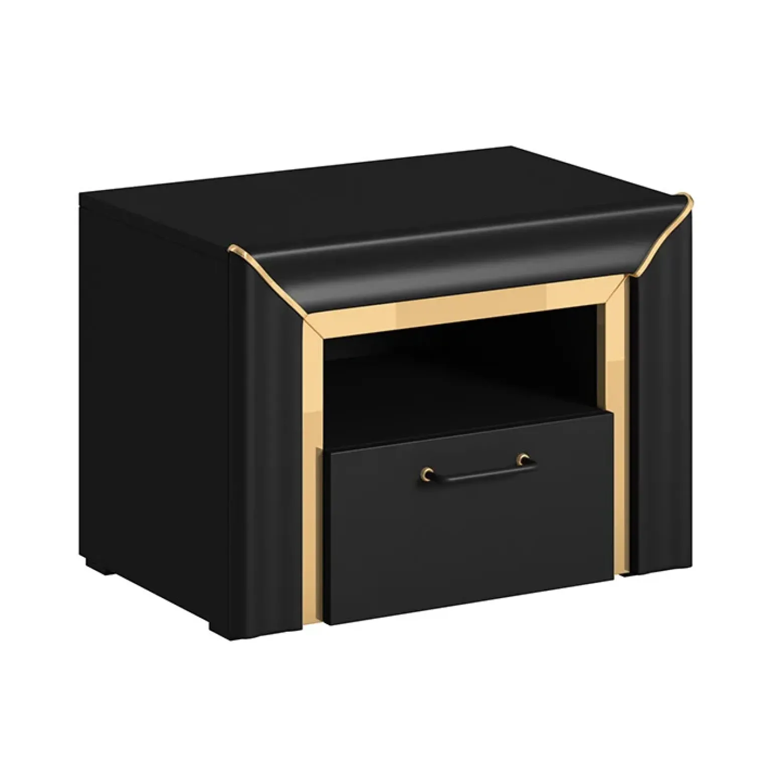 Comodino moderno 1 cassetto 60x44cm nero oro Benz
