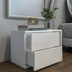 Comodino moderno 57x40h cm 2 cassetti con vano bianco Bird
