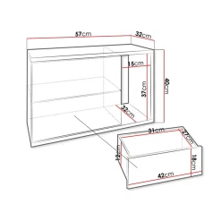 Comodino moderno 57x40h cm 2 cassetti con vano bianco Bird