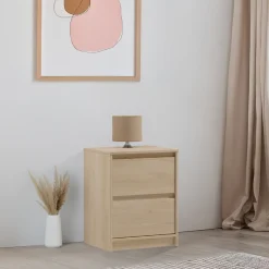 Comodino moderno 47x40h cm 2 cassetti rovere Funny