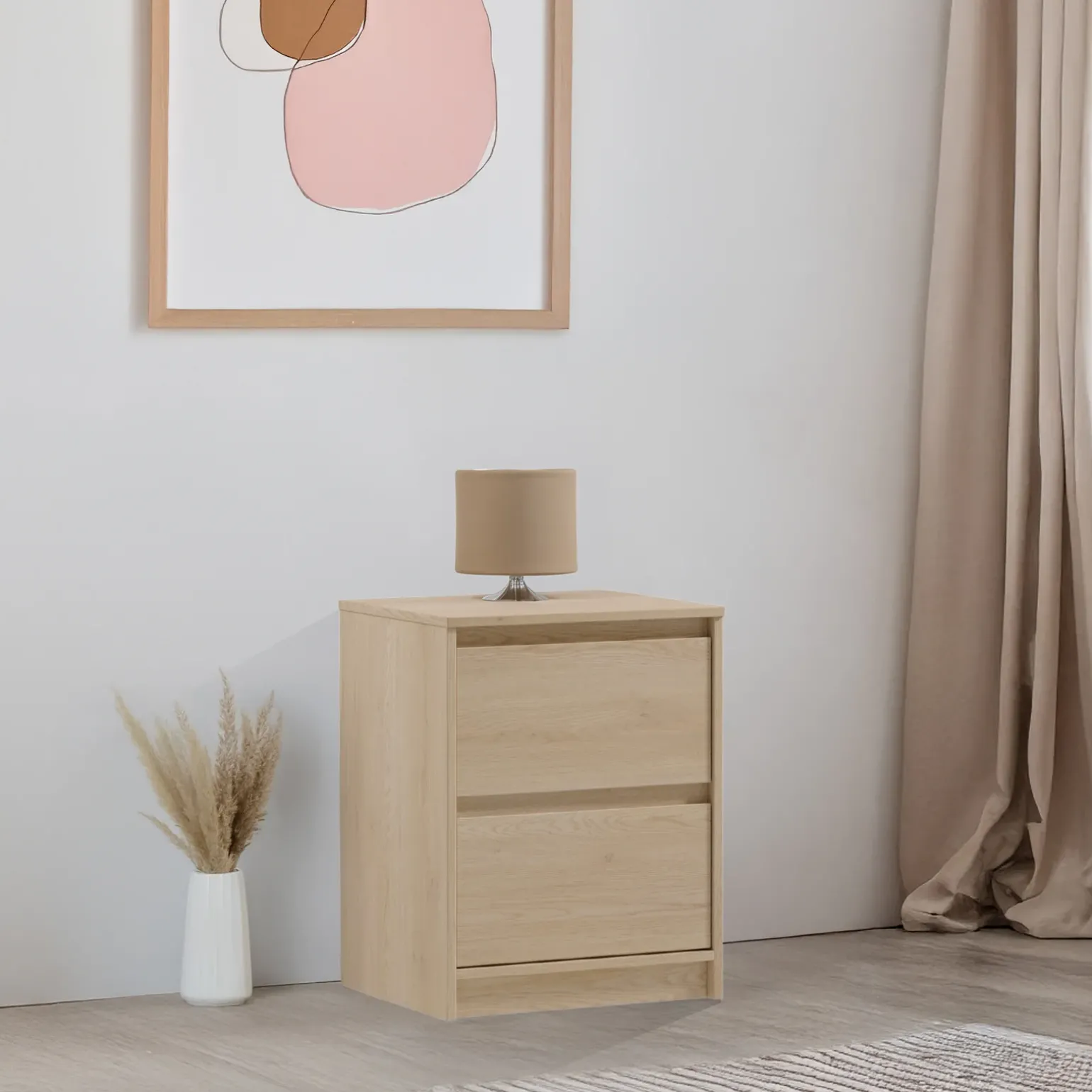 Comodino moderno 47x40h cm 2 cassetti rovere Funny