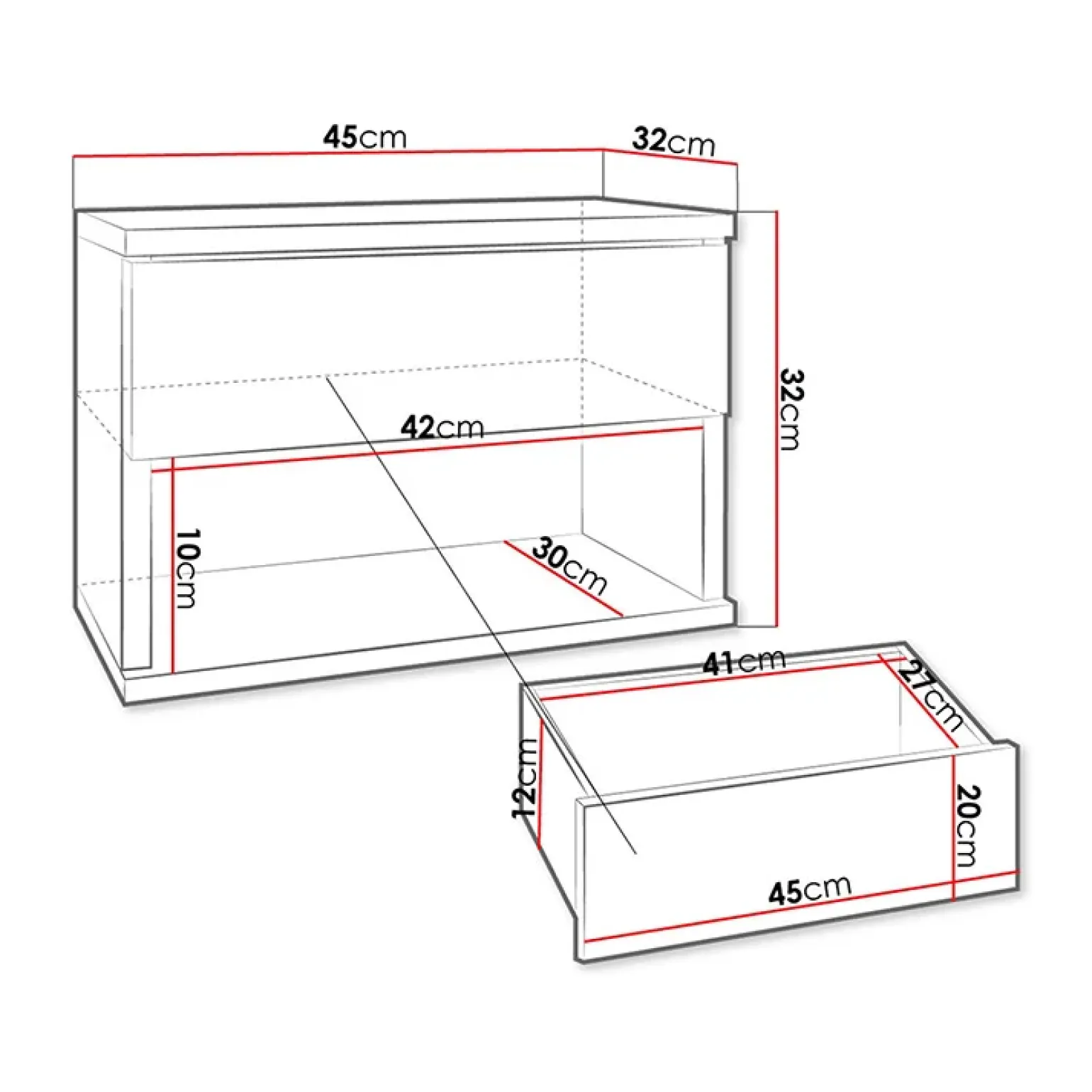Comodino sospeso 45x32h cm con cassetto bianco Frog
