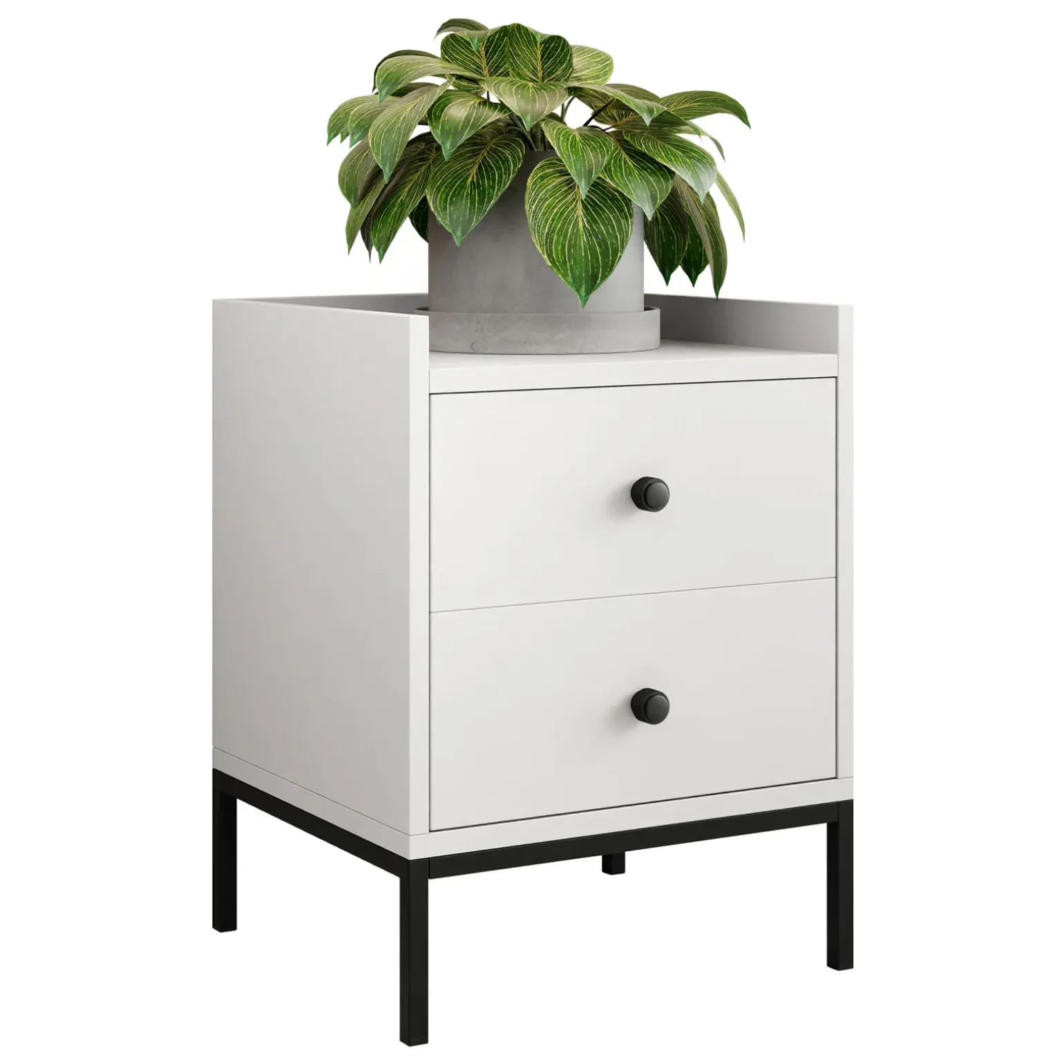 Comodino 40x47h cm 2 cassetti design moderno bianco Pollon