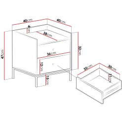 Comodino 40x47h cm 2 cassetti design moderno bianco Pollon