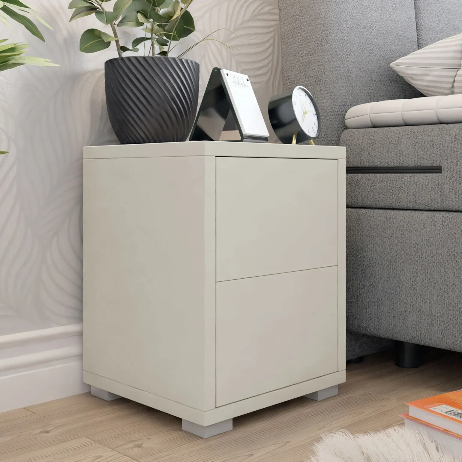 Comodino 30x38h cm 2 cassetti moderni beige Eindhoven