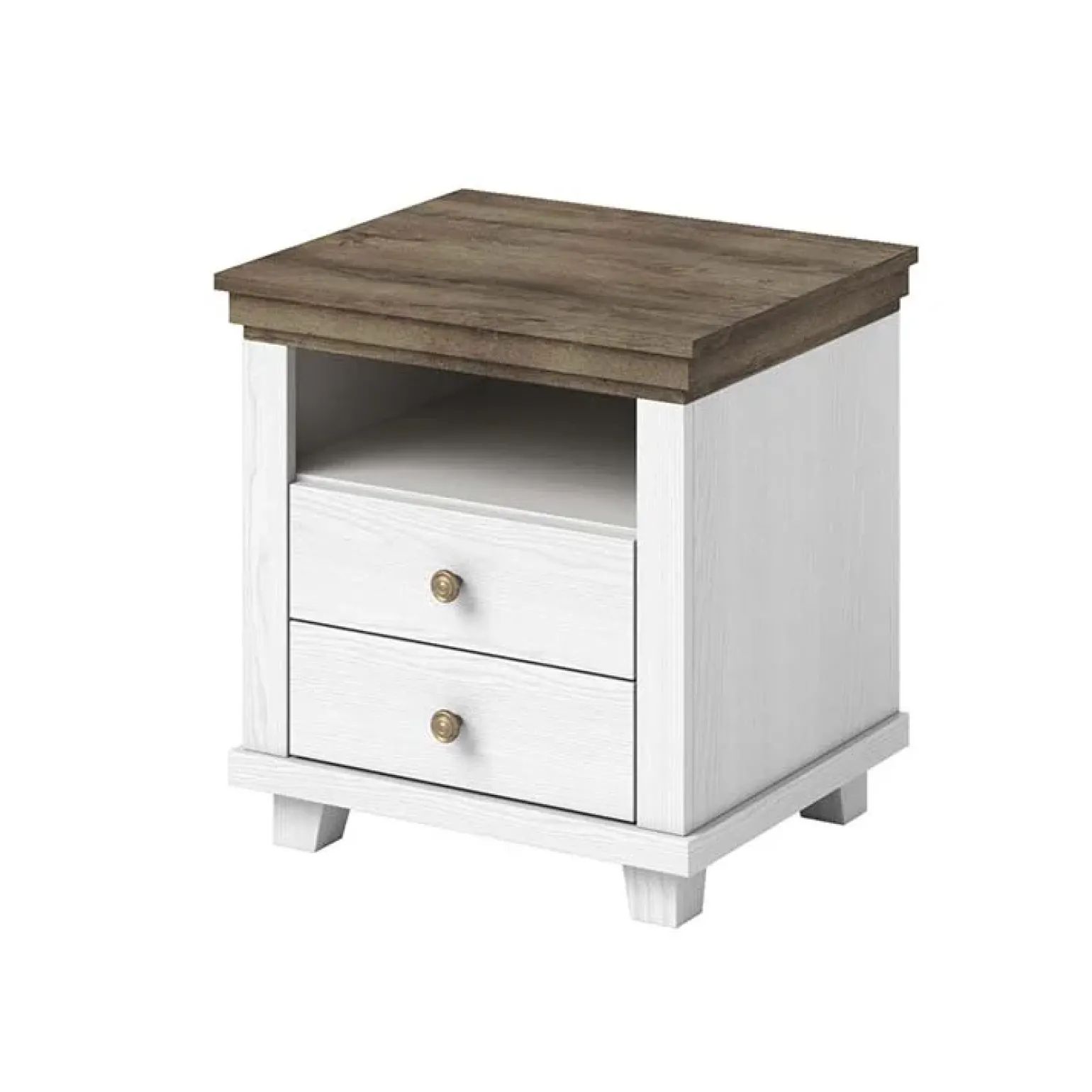 Comodino 52x54h cm 2 cassetti moderno bianco frassinato quercia Texel