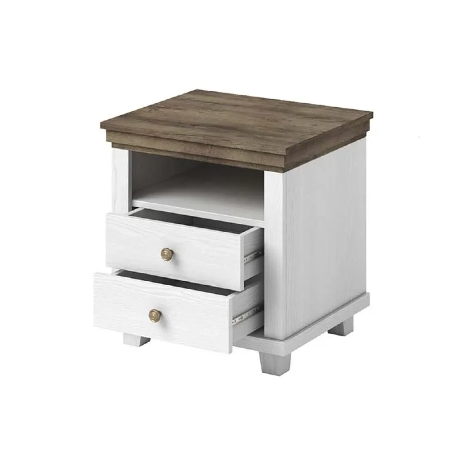 Comodino 52x54h cm 2 cassetti moderno bianco frassinato quercia Texel