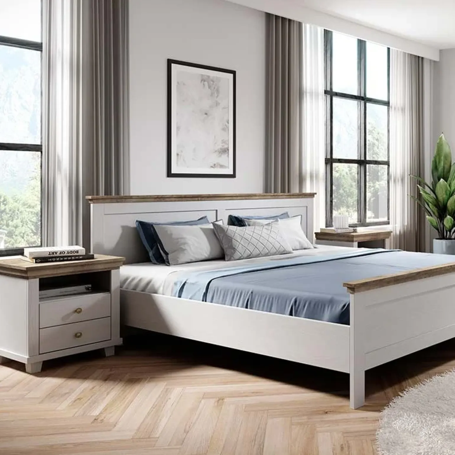 Comodino 52x54h cm 2 cassetti moderno bianco frassinato quercia Texel