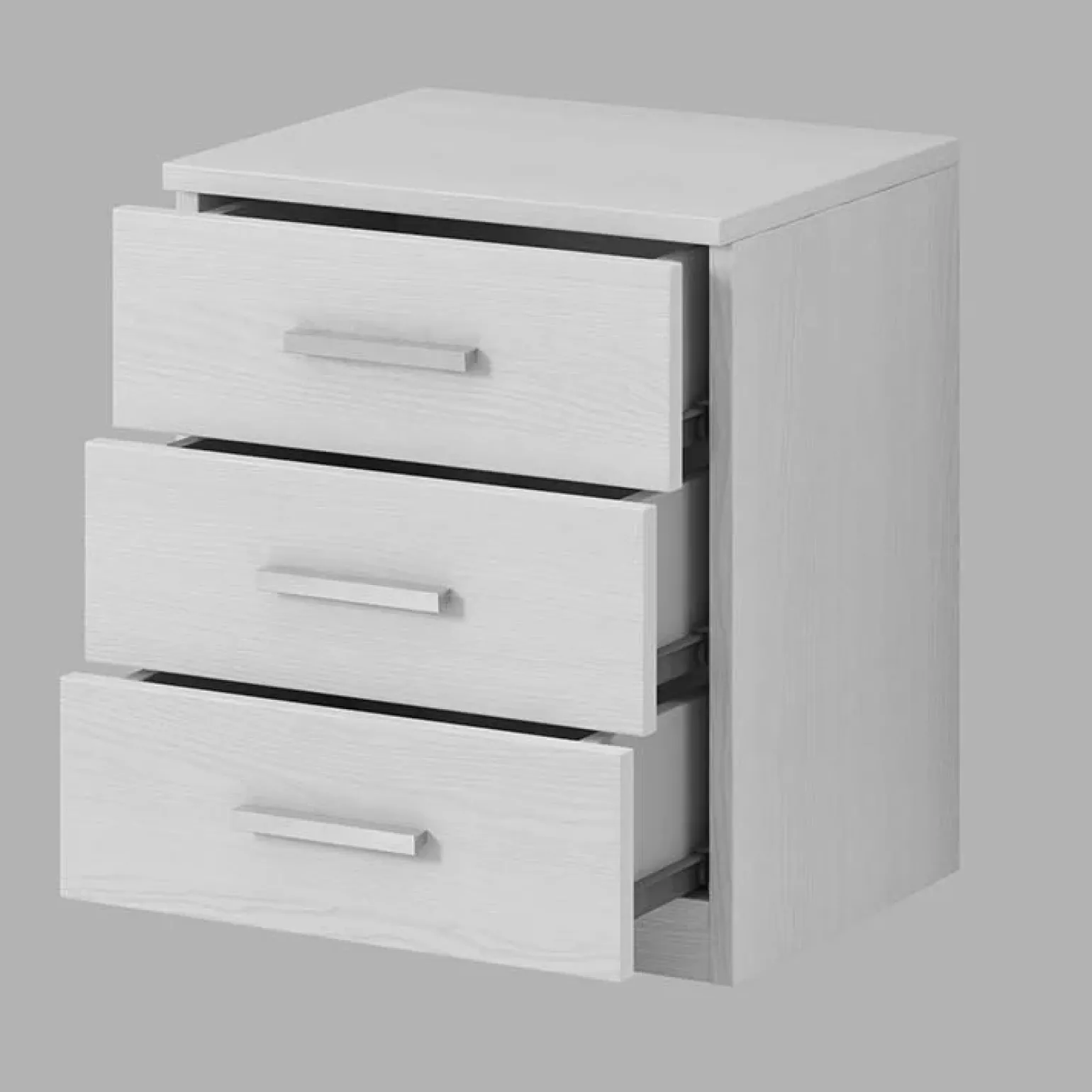 Comodino 46x56h cm 3 cassetti moderno pino bianco Cortina