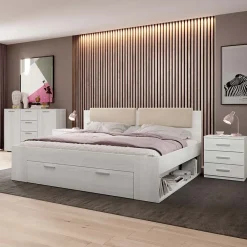 Comodino 46x56h cm 3 cassetti moderno pino bianco Cortina