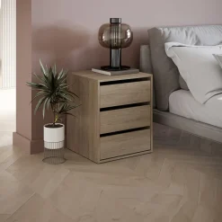 Comodino 50x60h cm 3 cassetti rovere Ombra
