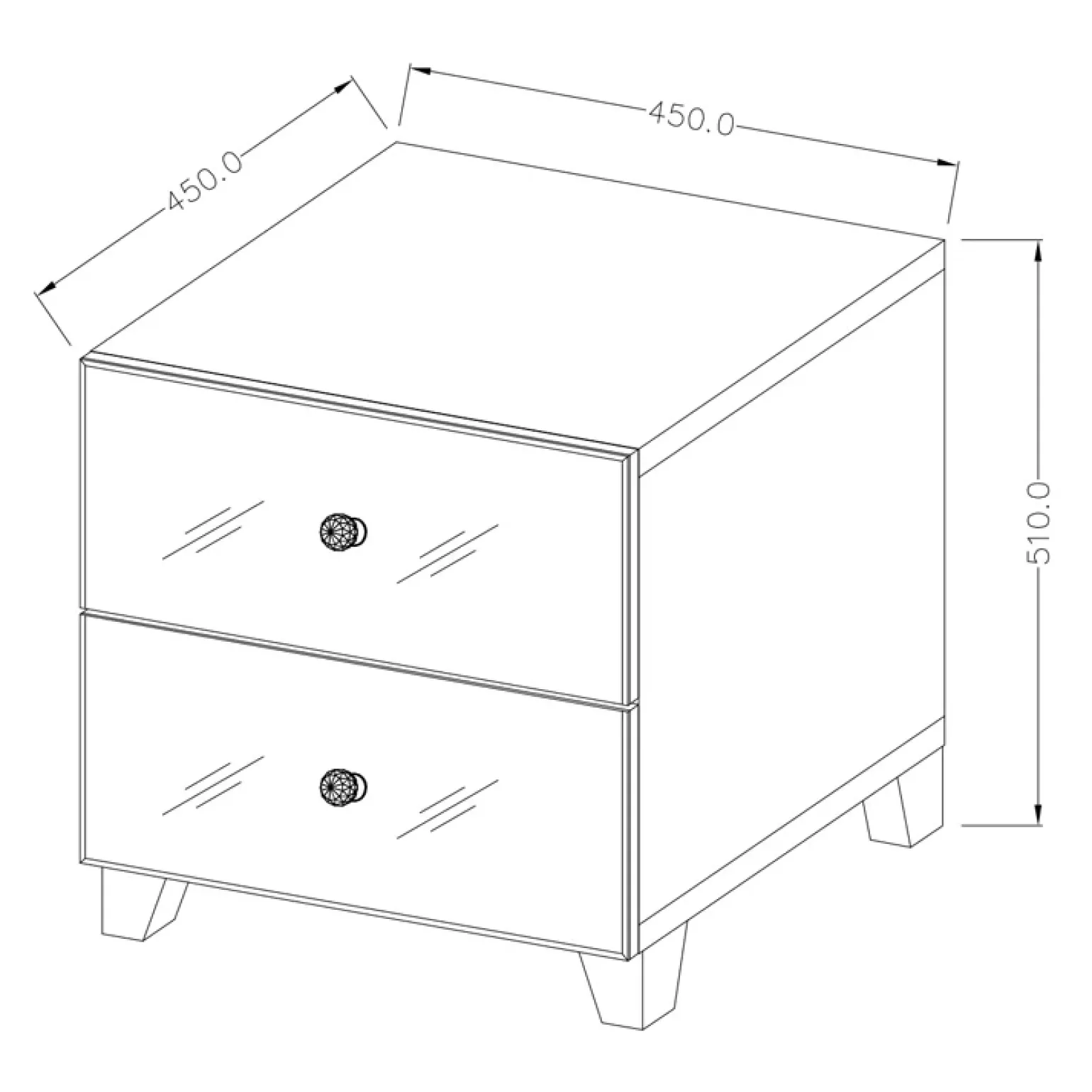 Comodino 45x51h cm 2 cassetti design con specchio bianco Selva