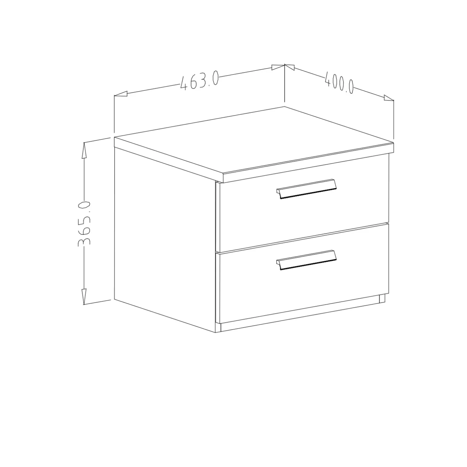 Comodino 46x36h cm 2 cassetti moderno rovere nero Vulcano