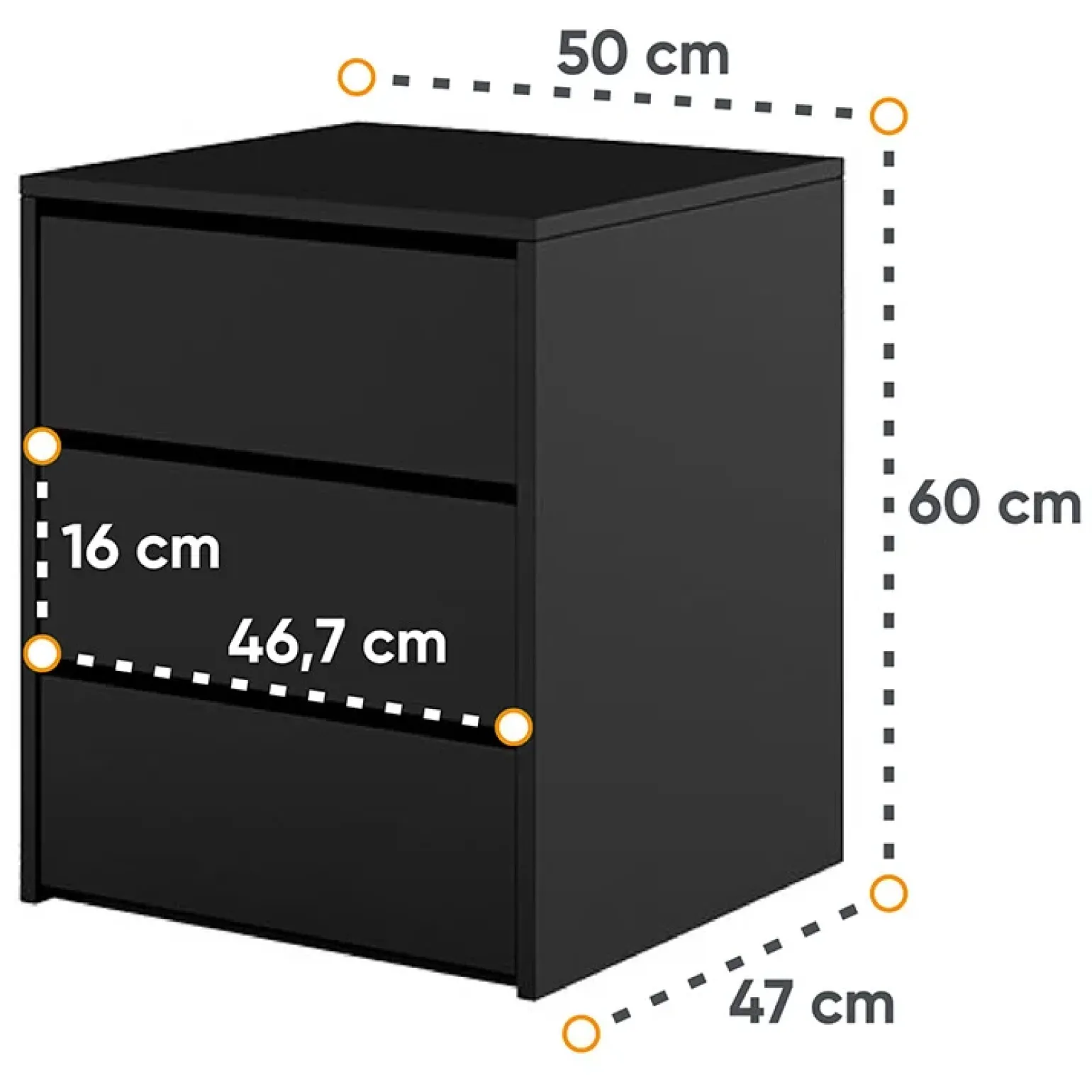 Comodino 50x60h cm 3 cassetti nero Ombra