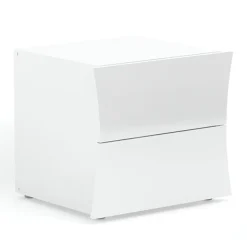 Comodino 50x40h cm 2 cassetti moderno bianco lucido Neve
