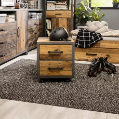 Comodino 46x51h cm 2 cassetti stile soft rovere scuro nero Urbania