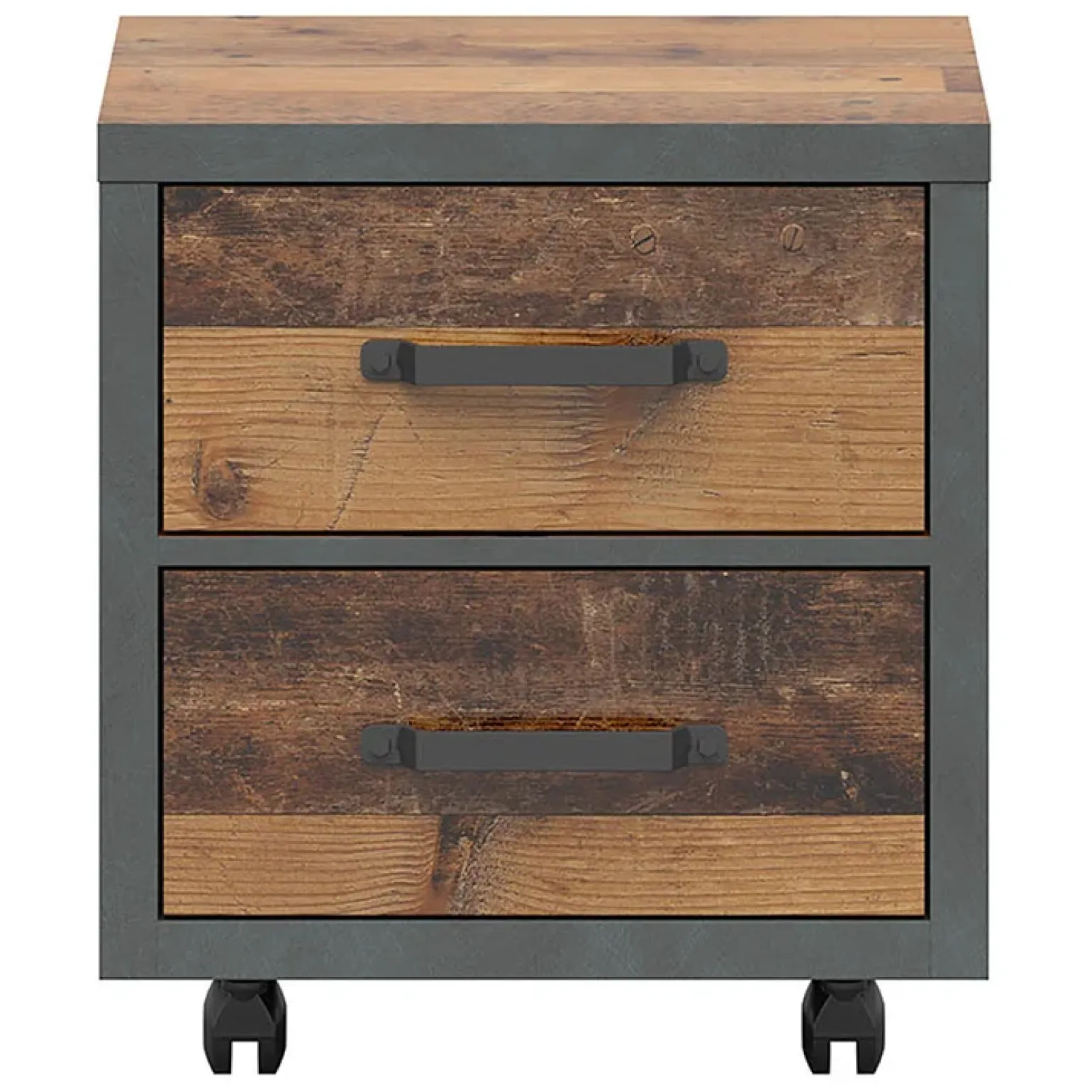 Comodino 46x51h cm 2 cassetti stile soft rovere scuro nero Urbania