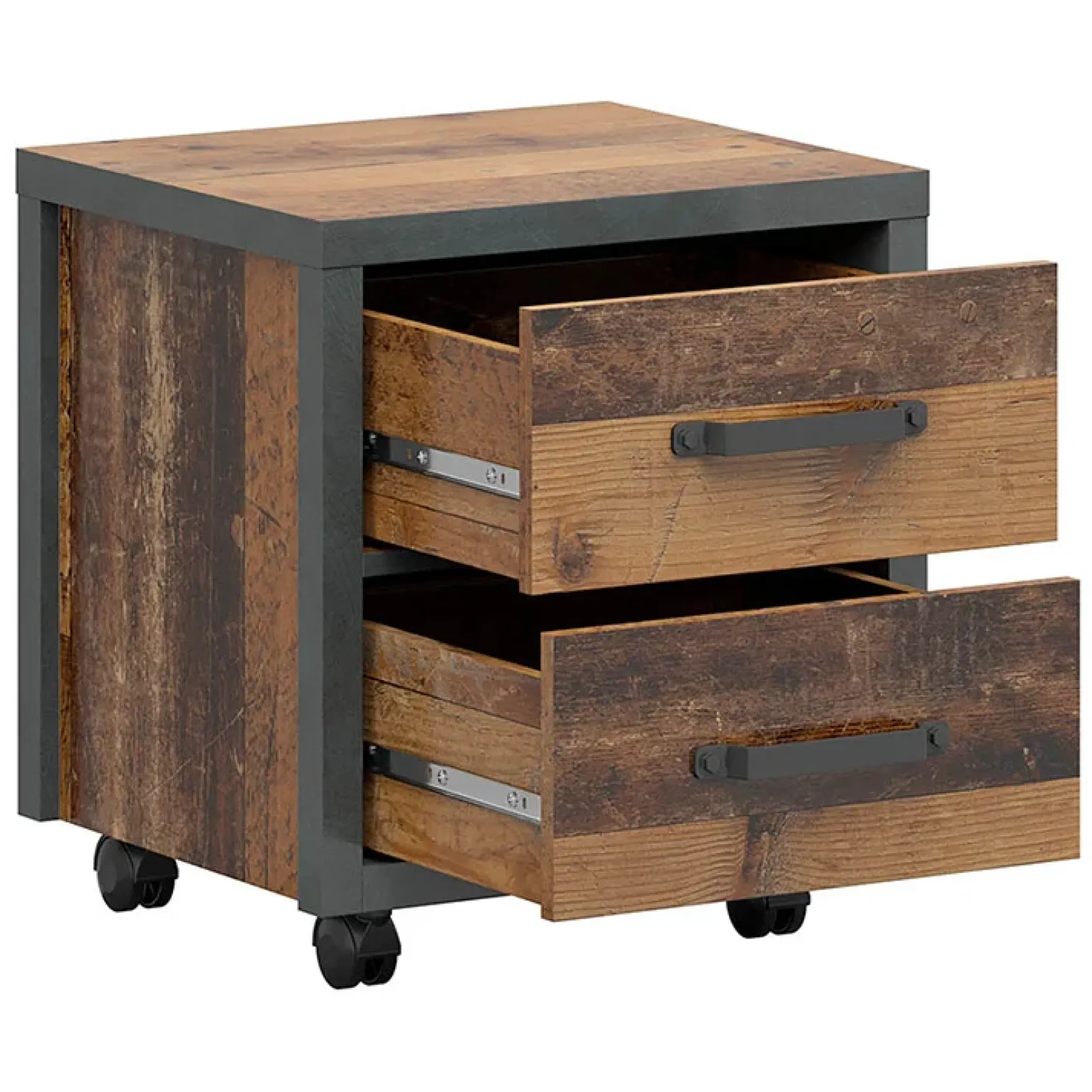 Comodino 46x51h cm 2 cassetti stile soft rovere scuro nero Urbania