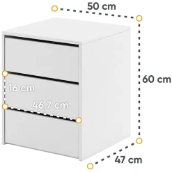 Comodino 50x60h cm 3 cassetti bianco opaco Ombra