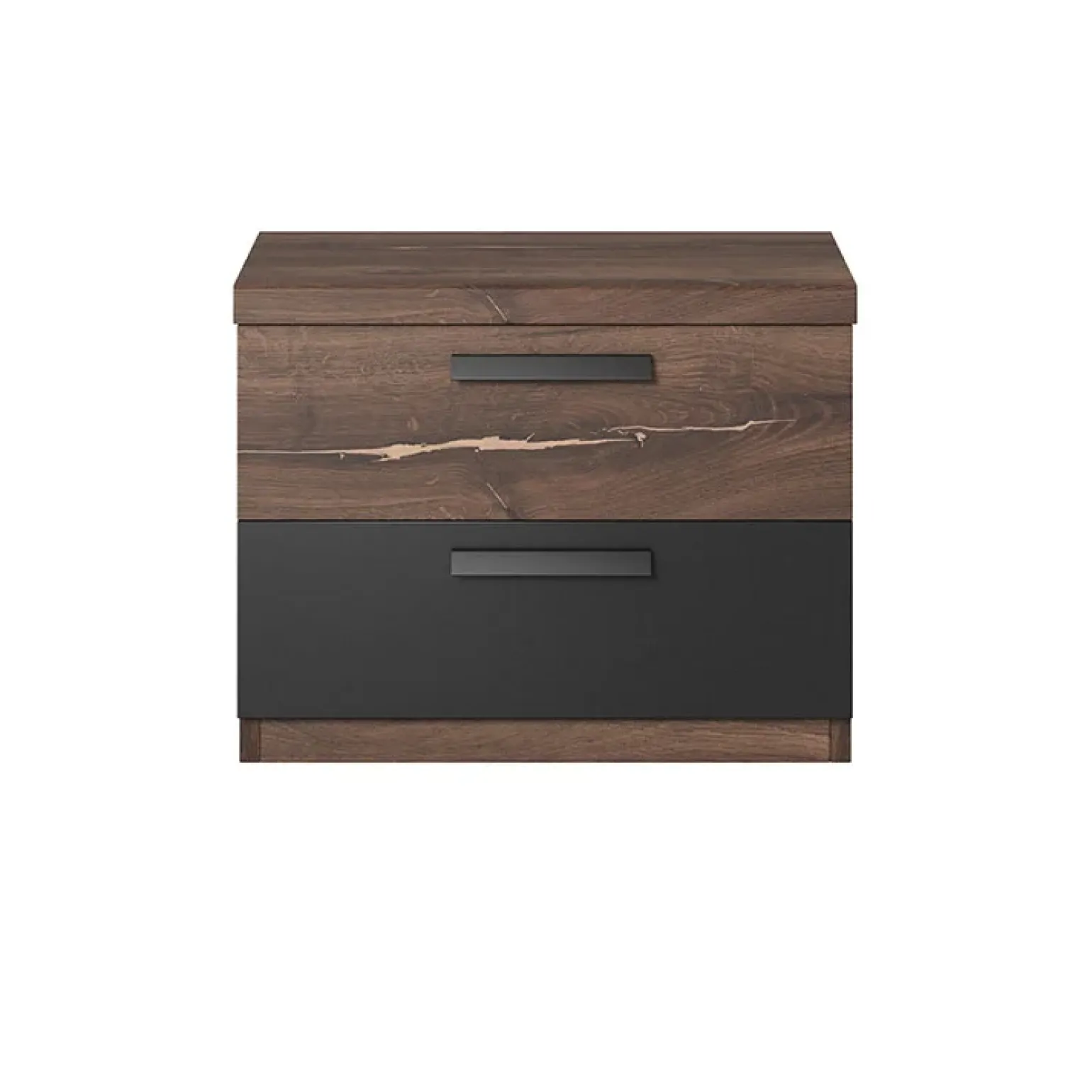 Comodino 46x37h cm 2 cassetti moderno quercia scuro nero Vulcano