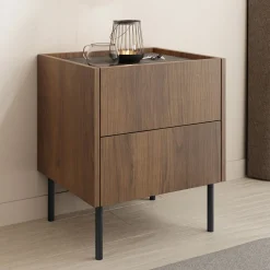 Comodino 40x50h cm 2 cassetti moderno piano effetto marmo nero noce Caliva