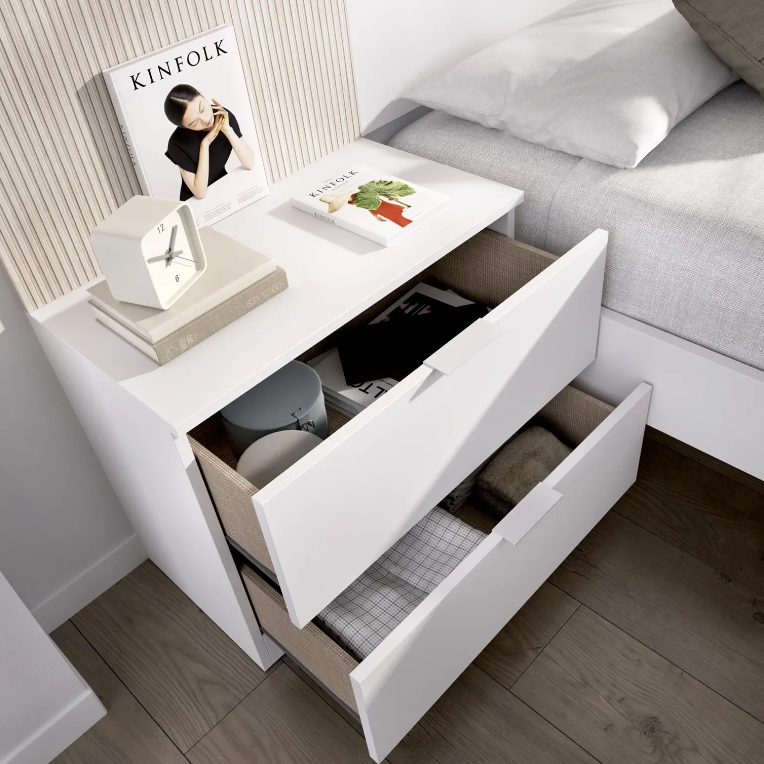 Comodino 46x50h cm 2 cassetti bianco opaco Manuel