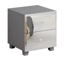 Comodino 45x51h cm 2 cassetti design con specchio grigio Selva