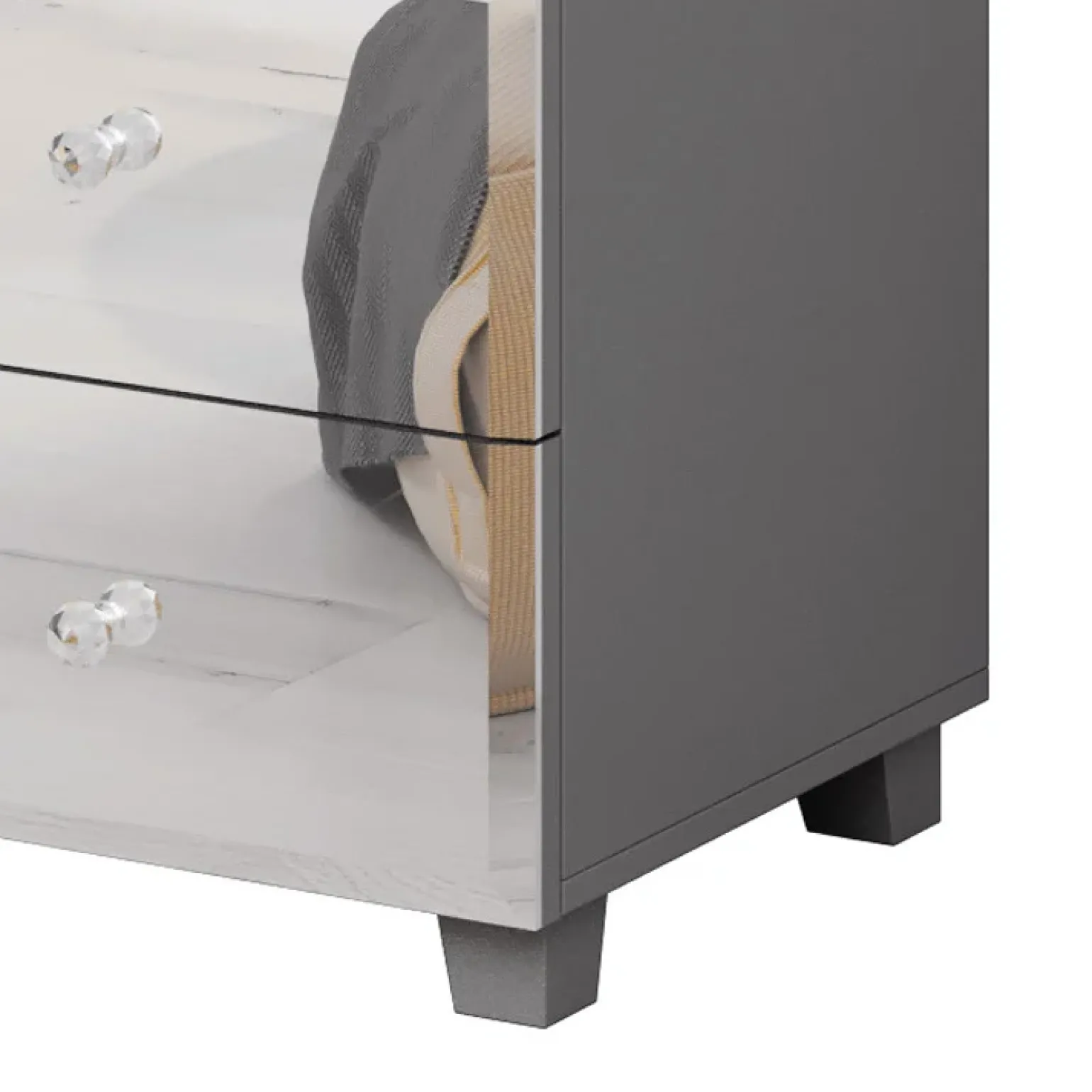 Comodino 45x51h cm 2 cassetti design con specchio grigio Selva