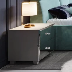 Comodino 45x51h cm 2 cassetti design con specchio grigio Selva