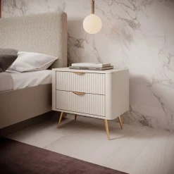 Comodino 63x55h cm 2 cassetti beige cannettato Ramis
