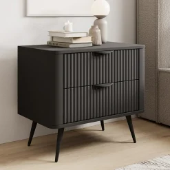 Comodino 63x55h cm 2 cassetti nero opaco cannettato Ramis