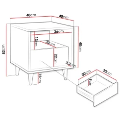 Comodino 40x52h cm 1 cassetto moderno rovere Branch