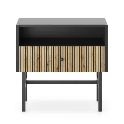 Comodino 55x52h cm 1 cassetto moderno nero rovere cannettato Eterna