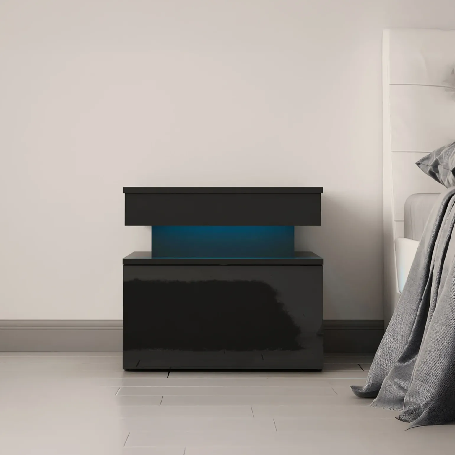 Comodino 55x51h cm 1 cassetto con LED nero Lumus