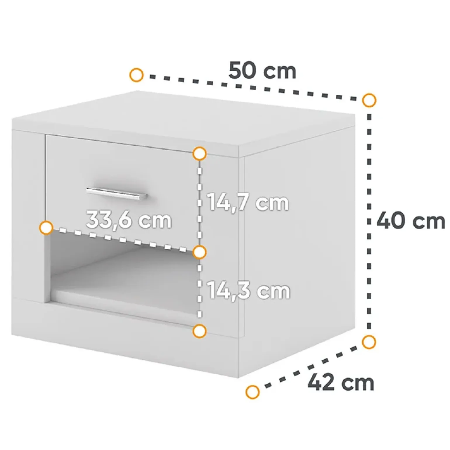 Comodino 50x40h cm 1 cassetto bianco opaco Ombra