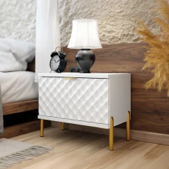Comodino 50x40h cm 1 cassetto con frontali decorati bianco Amsterdam