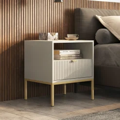 Comodino 54x56h cm 1 cassetto moderno beige Alisa