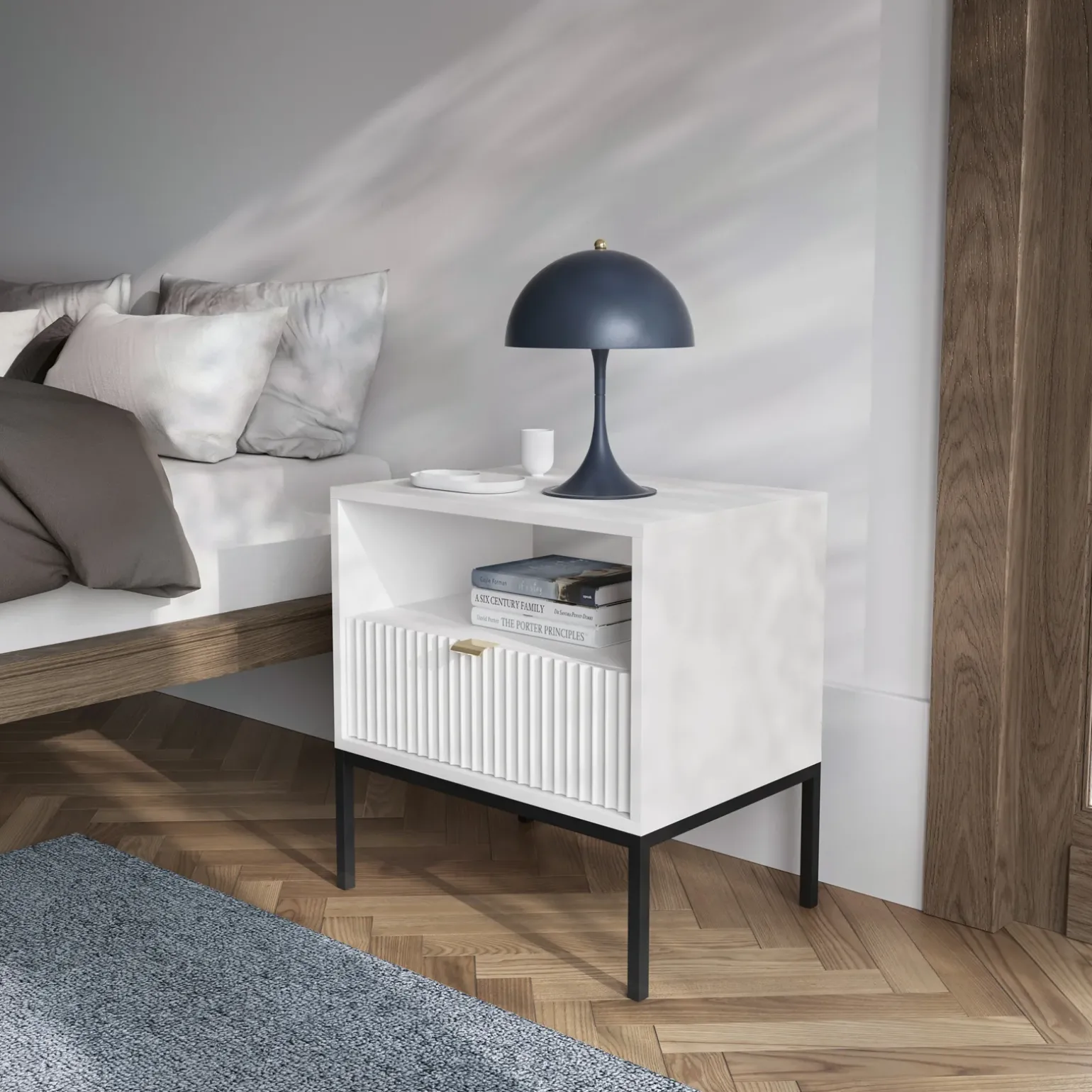 Comodino 54x56h cm 1 cassetto moderno bianco Alisa
