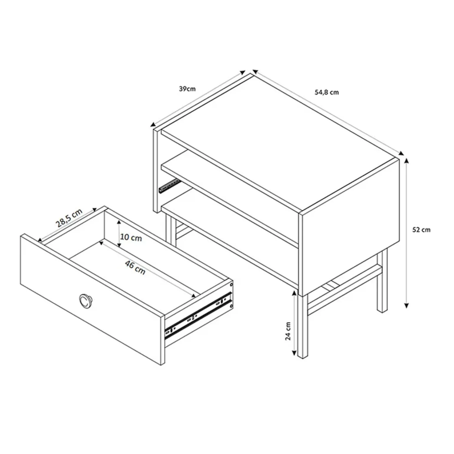 Comodino 55x52h cm 1 cassetto moderno nero Eterna