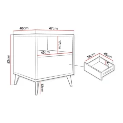 Comodino 47x52h cm 1 cassetto 1 vano a giorno rovere nero Hans