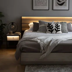 Comodino 40x40h cm 1 cassetto con LED grigio nero Luna