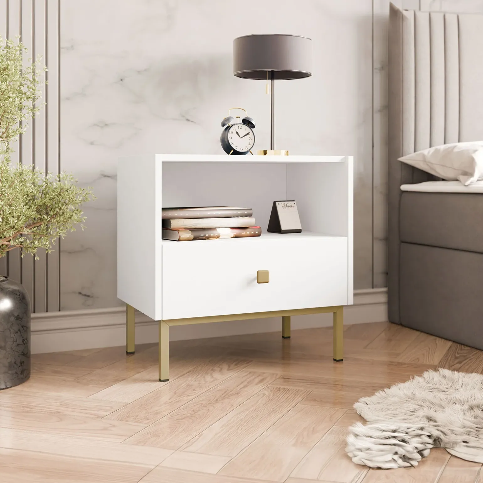 Comodino 55x56h cm 1 vano 1 cassetto bianco opaco Giuggiola