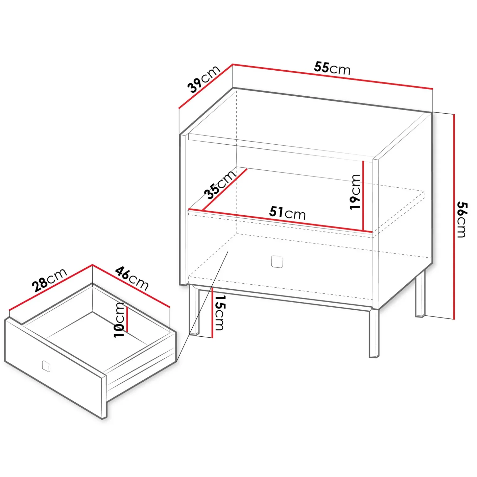 Comodino 55x56h cm 1 vano 1 cassetto bianco opaco Giuggiola