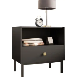 Comodino 55x56h cm 1 vano 1 cassetto nero opaco Giuggiola