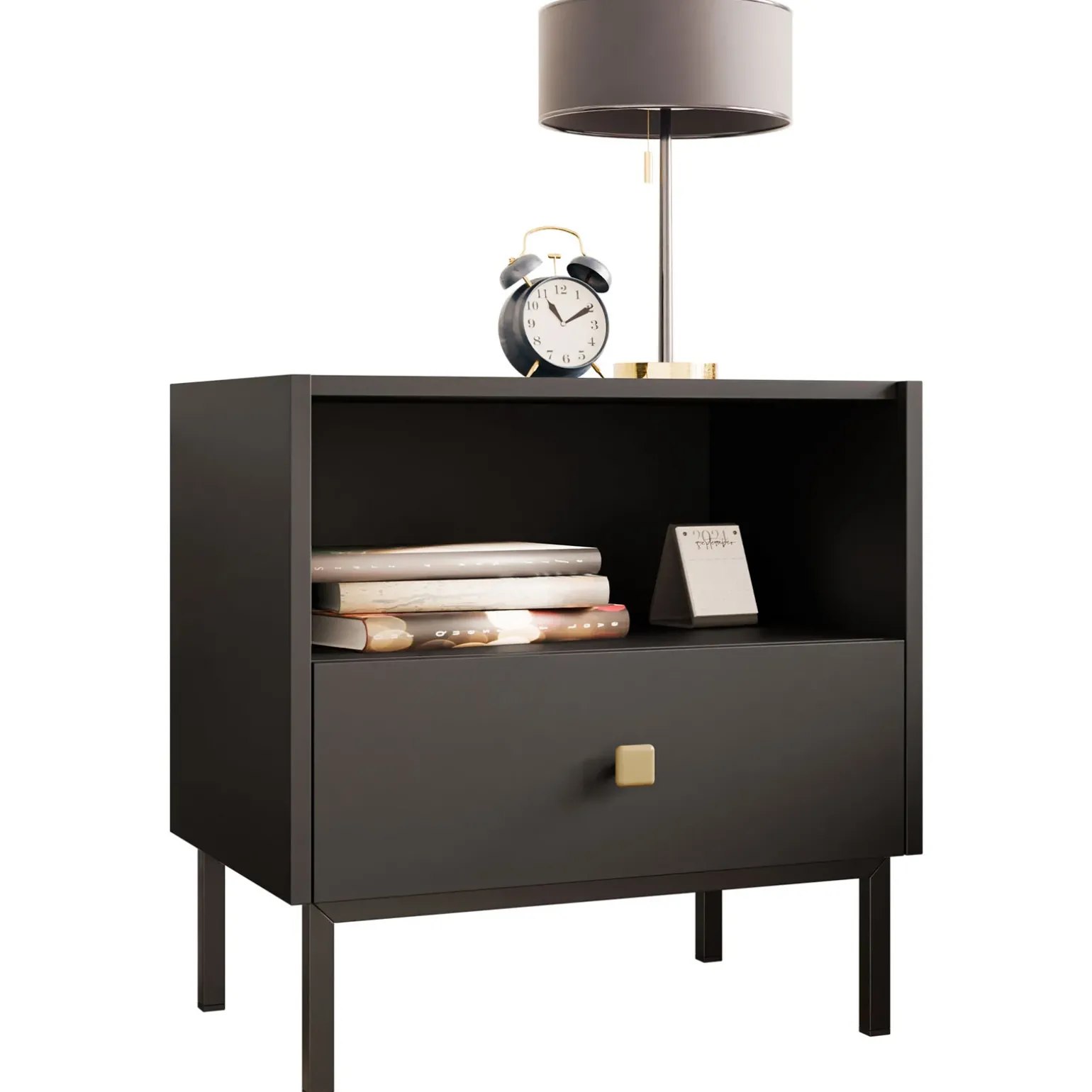 Comodino 55x56h cm 1 vano 1 cassetto nero opaco Giuggiola