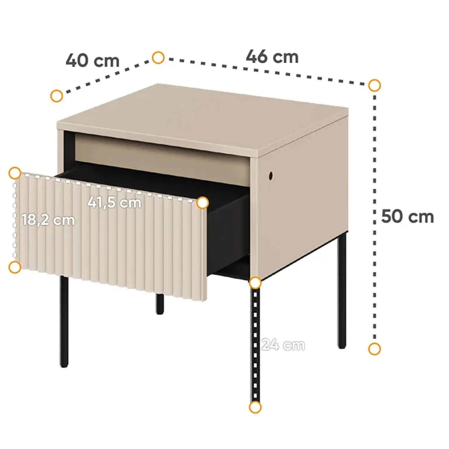 Comodino 46x50h cm cannettato beige nero Camelia
