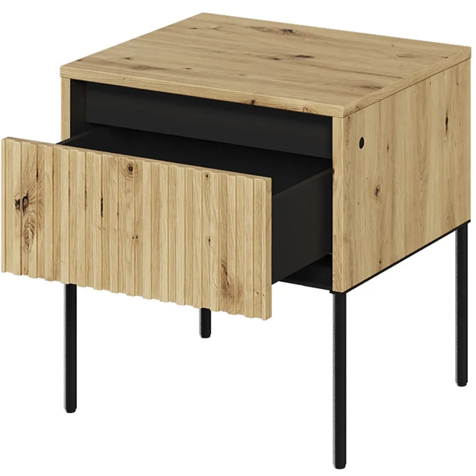Comodino 46x50h cm cannettato rovere rustico nero Camelia