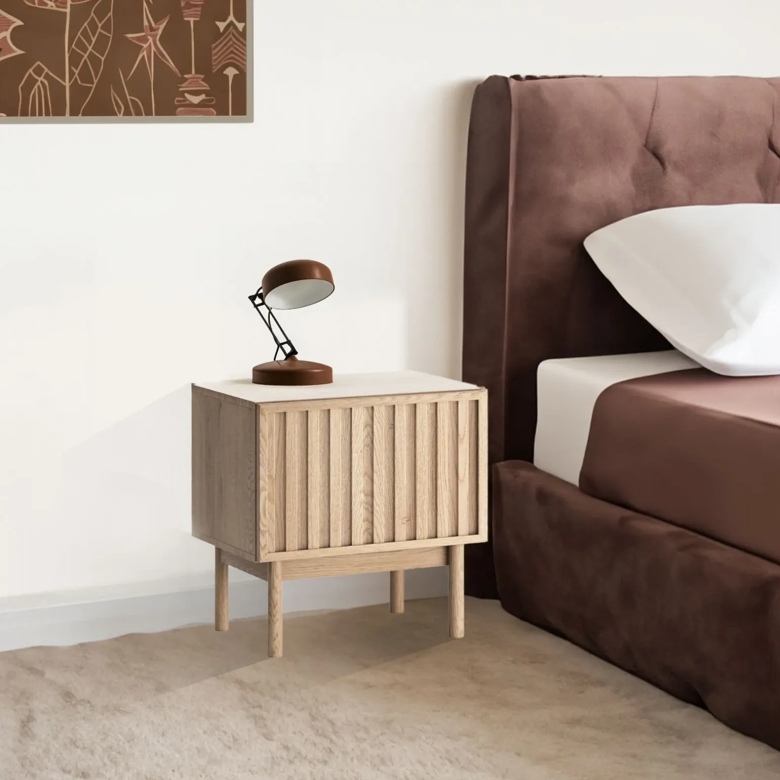 Comodino 53x53h cm design cannettato rovere Colby
